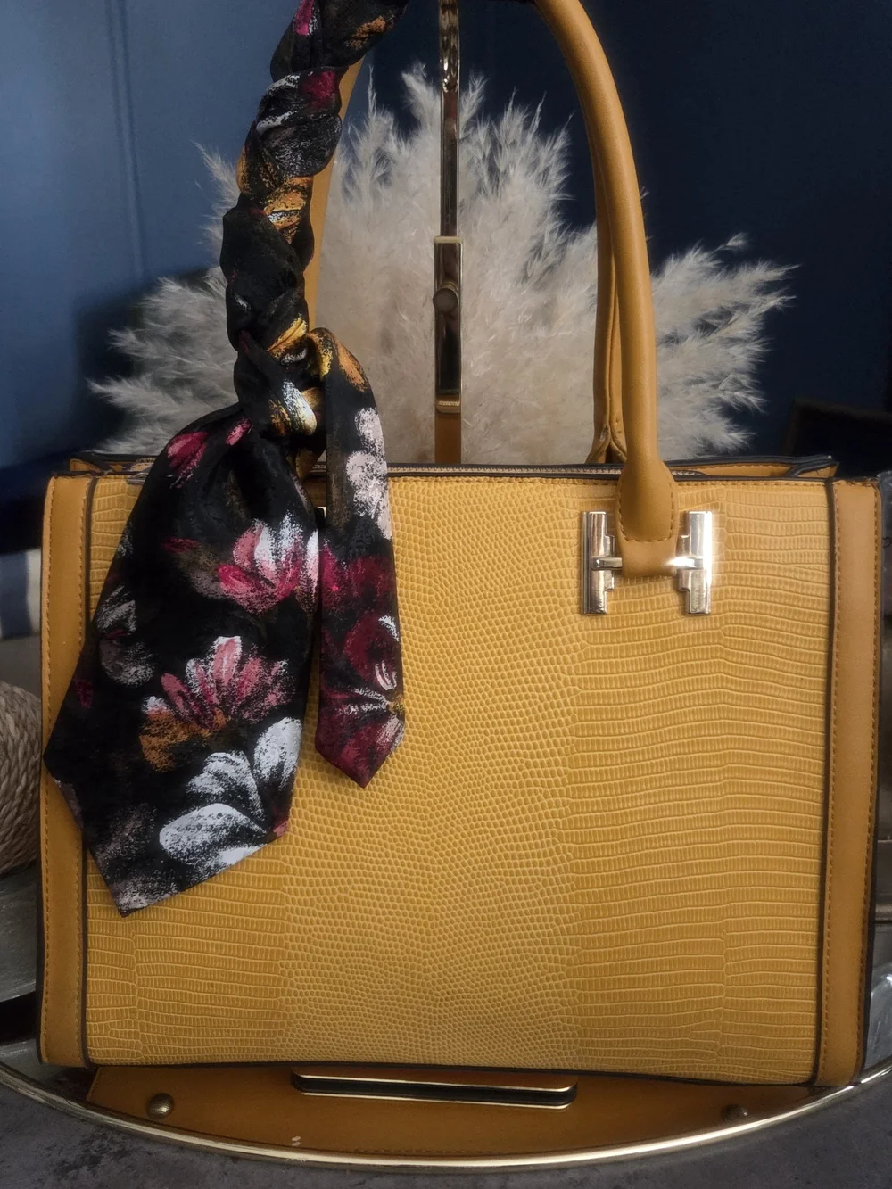Mustard Satchel Handbag w/ Men’s Tie Weave ▪︎ Handle Accent ▪︎ Unbranded